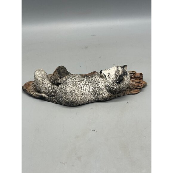 wall hanging or table art work figurine ceramic Fox laying log black fox READ - Picture 5 of 7